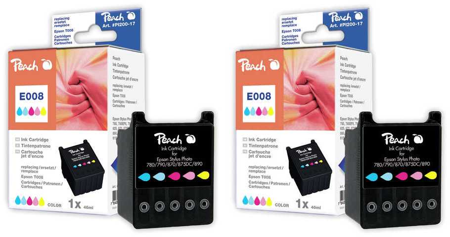 Peach E08 C 2 Druckerpatronen 2*col ersetzt Epson T008C*2, C13T00840310 für z.B. Epson Stylus Photo 780, Epson Stylus Photo 785
