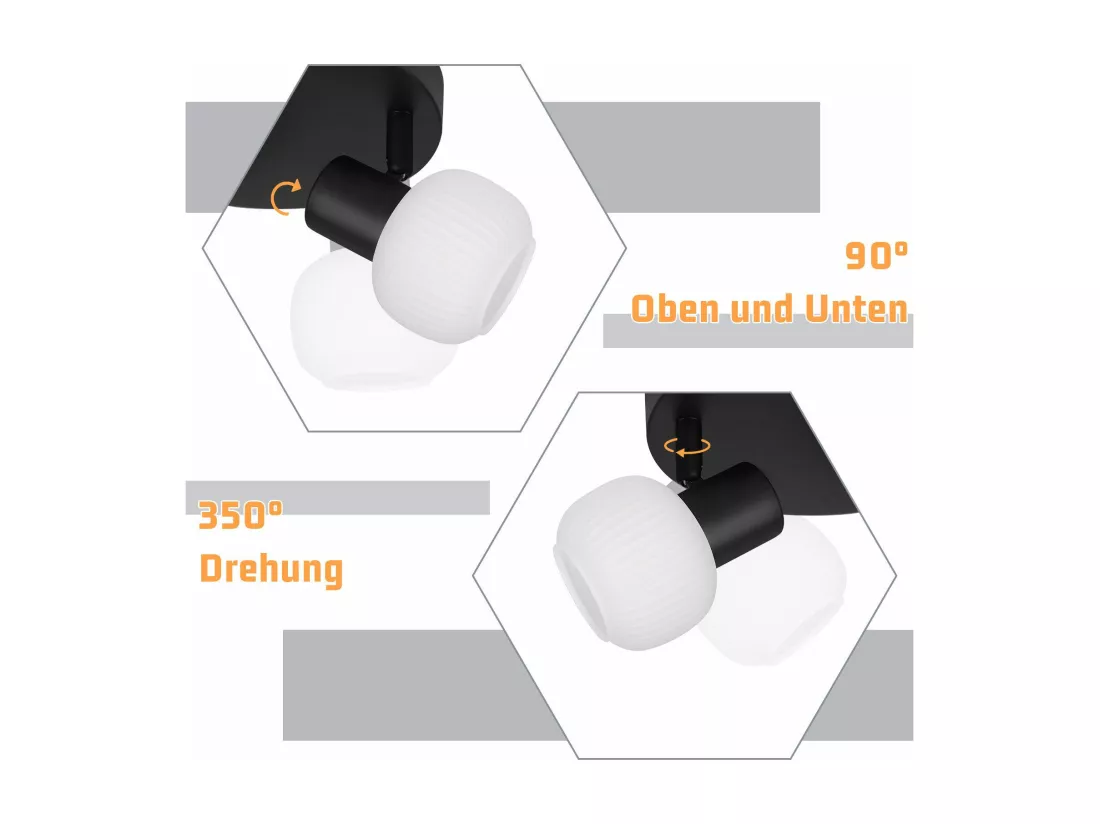 NETTLIFE Spot de plafond 2 abat-jour en verre E14 vintage sans ampoule noir orientable 350°