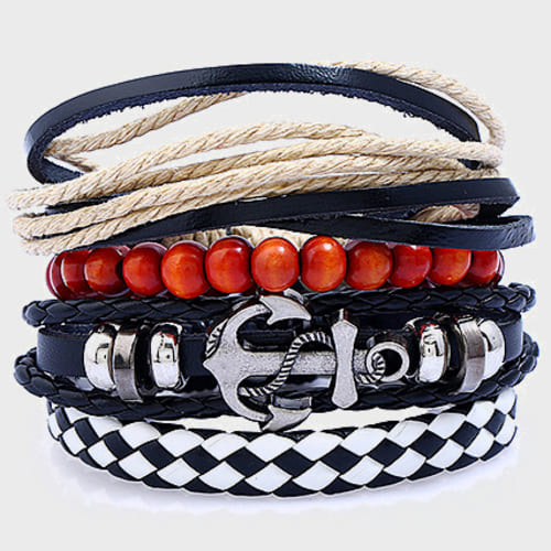 Lot De 5 Bracelets Anchor Noir Rouge Beige