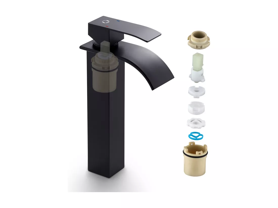 Cecipa max Robinet de Lavabo Cascade Noir, Robinet de Lavabo de Comptoir à Poignée Unique Pour SDB, Mitigeur de Lavabo Design Moderne,EU Modèle