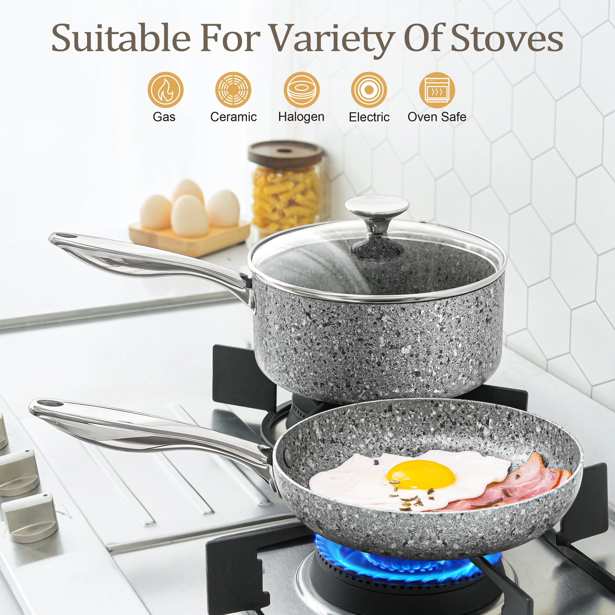 MICHELANGELO Frying Pan Set with Lid, 9.5