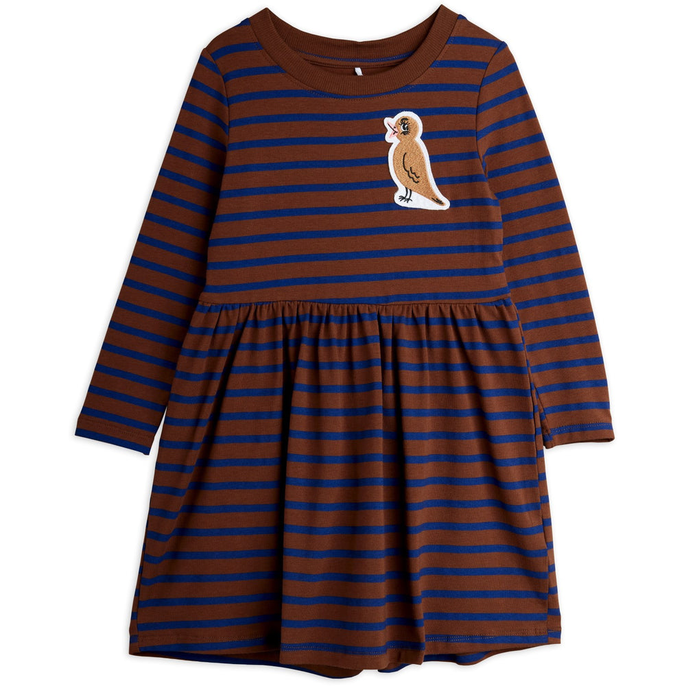 Køb Mini Rodini Brown Stripe Bird Patch Ls Kjole