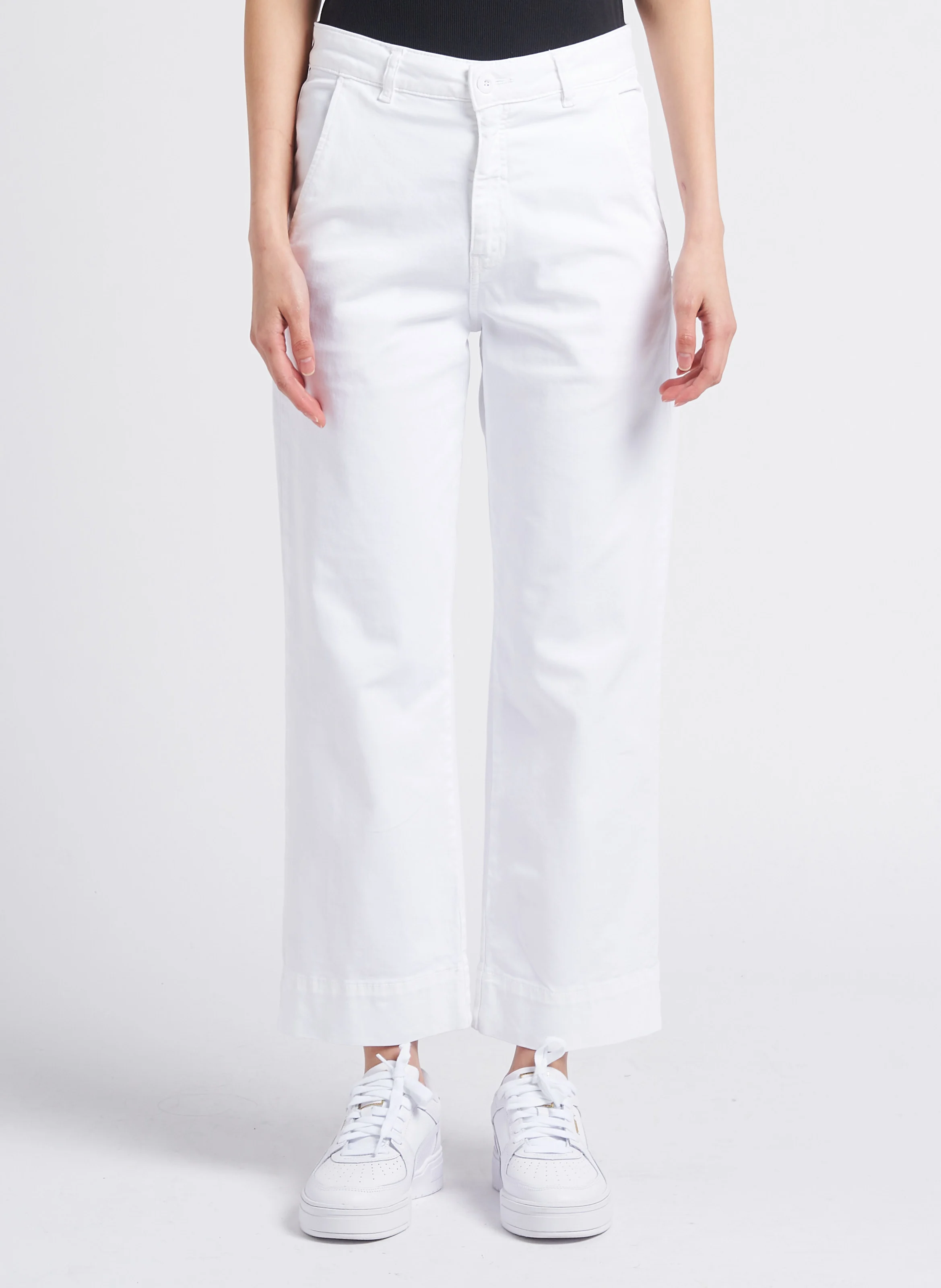 PALTROW - Pantalon 7/8 ème taille haute en coton | Blanc