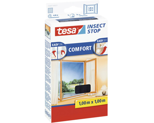 Vliegenhor voor ramen tesa Insect Stop Comfort, geen boren nodig, antraciet, 100x100 cm
