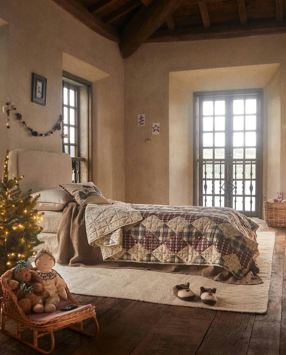 Colcha infantil de retalhos de algodão para o Natal