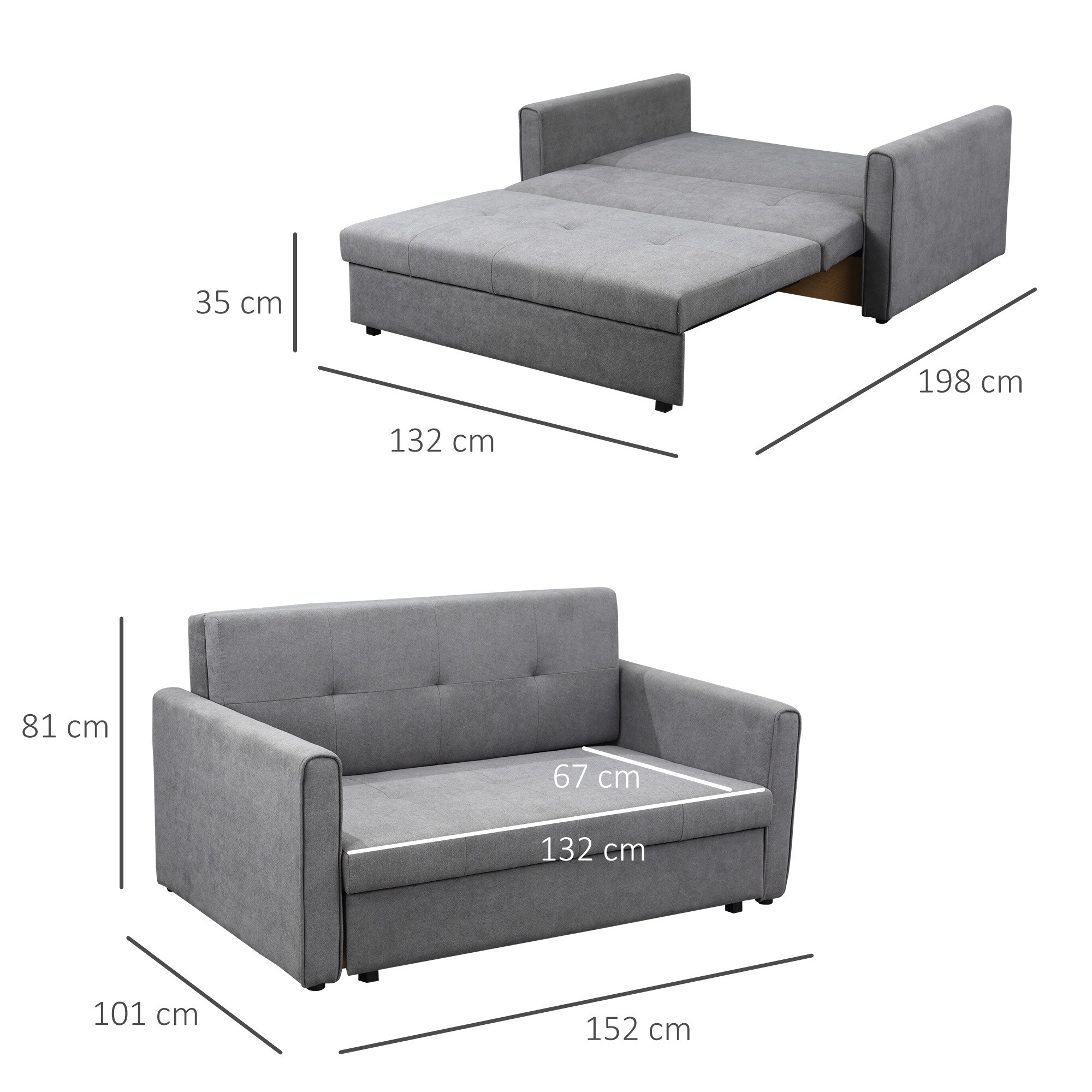 HOMCOM Schlafsofa mit Ausziehfunktion 152L x 101B x 81H cm
