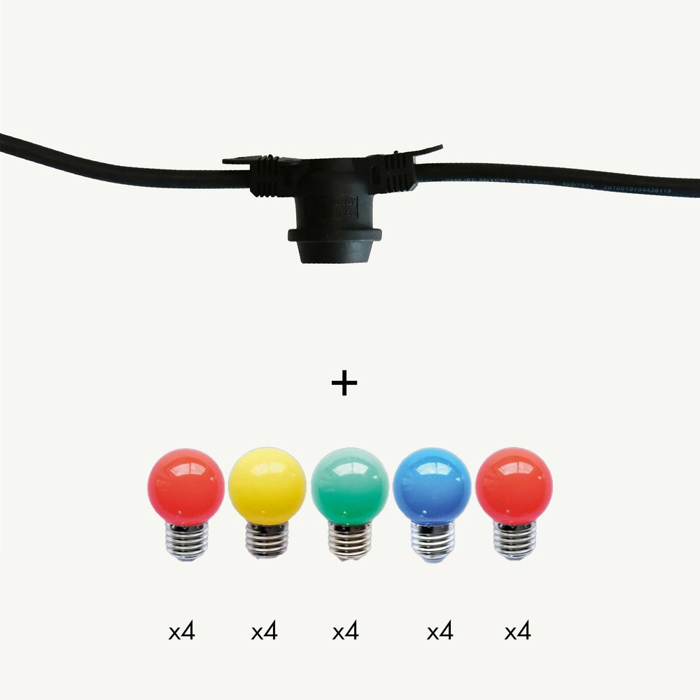 Guirlande guinguette festival e27 - 20 ampoules g45 multicolores - 10m - prolongeable
