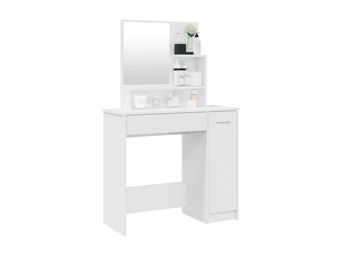 Coiffeuse avec miroir blanc brillant 86,5x35x136 cm
