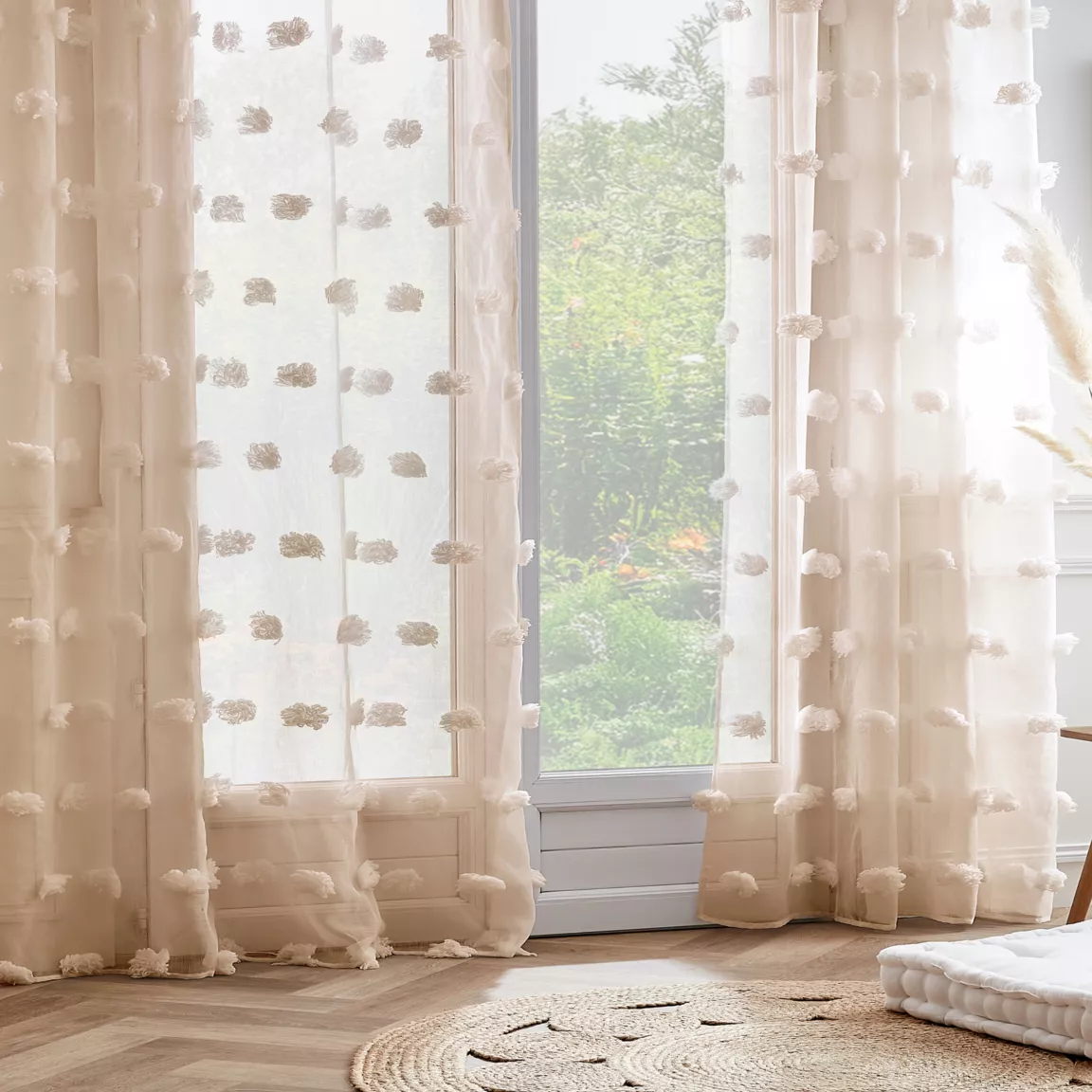 Voilage galon fronceur pompons (140 x 240 cm) Suzie Beige