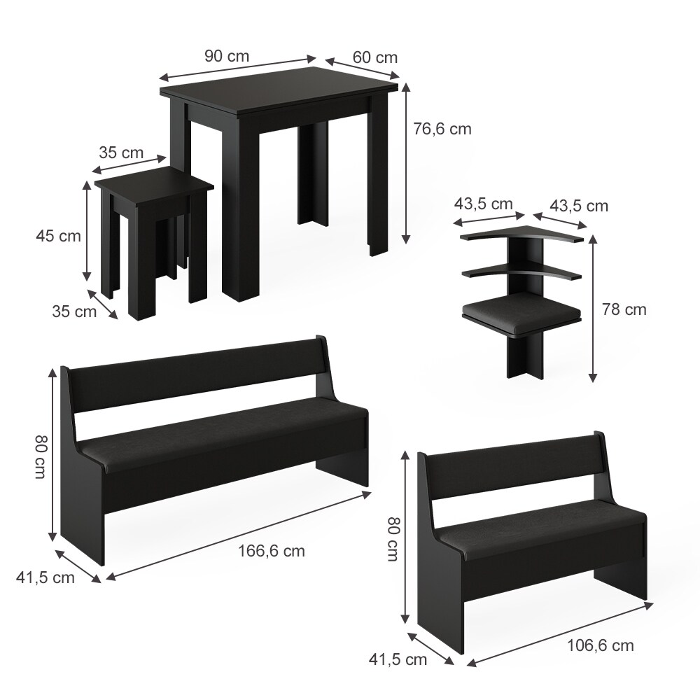 Vicco Eckbankgruppe Küchensitzgruppe Esszimmergruppe Roman Schwarz modern 210x150 cm Sitzbank Sitzecke Küchentisch Tischhocker Küchenmöbel Polstermöbel Esszimmermöbel