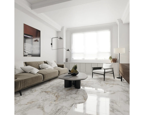 Porseleinen steengoed wand- en vloertegel Topas Marmer Wit Goud 60 x 60 x 0,7 cm glanzend gerectificeerd