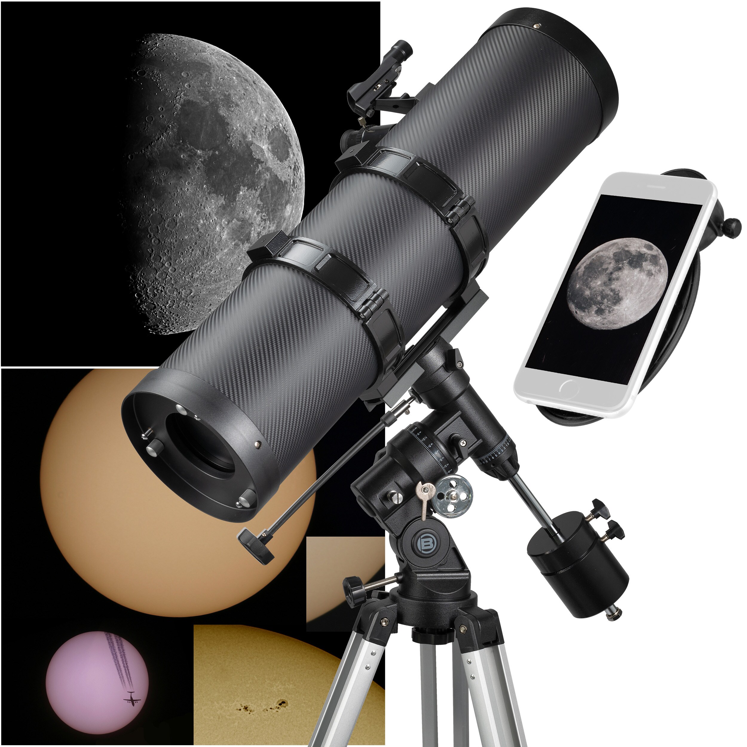 BRESSER Pollux-II 150/1400 EQ3 Spiegelteleskop mit Smartphone-Adapter & Sonnenfilter