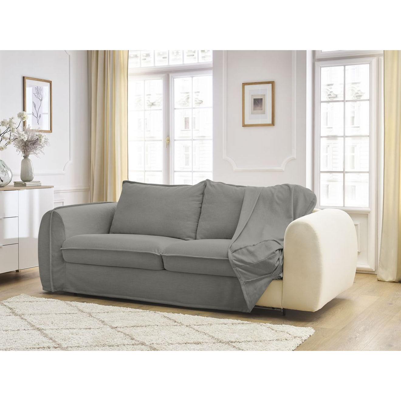 Bobochic Canapé droit convertible express 3 places Archimède 160 gris foncé - 236x106x93 cm