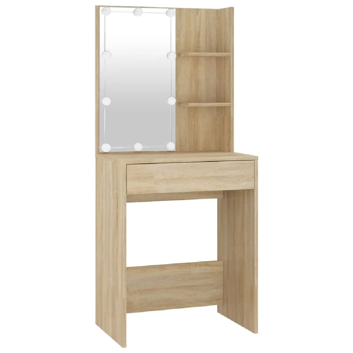 Coiffeuse à LED Helloshop26 avec armoires - Beige
