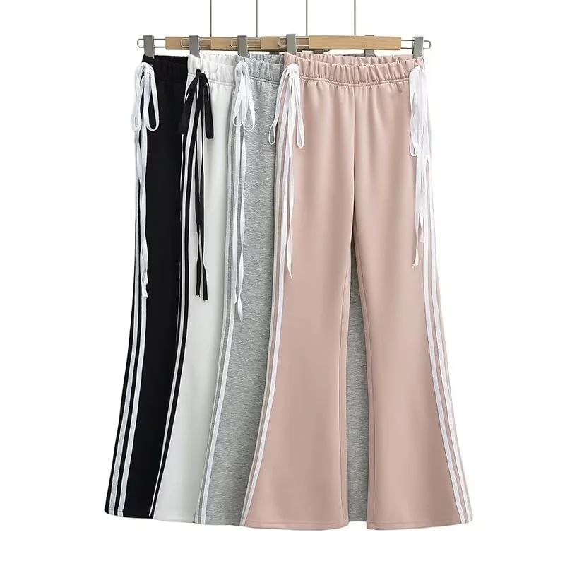 Asiris - High Rise gestreepte strik accent slim-fit wijde joggingbroek