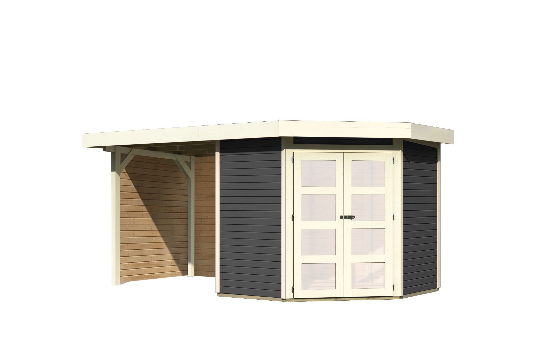 Karibu Gartenhaus Taraba 3 Set | Boden, Dachfolie, Anbaudach, Seiten- & Rückwand