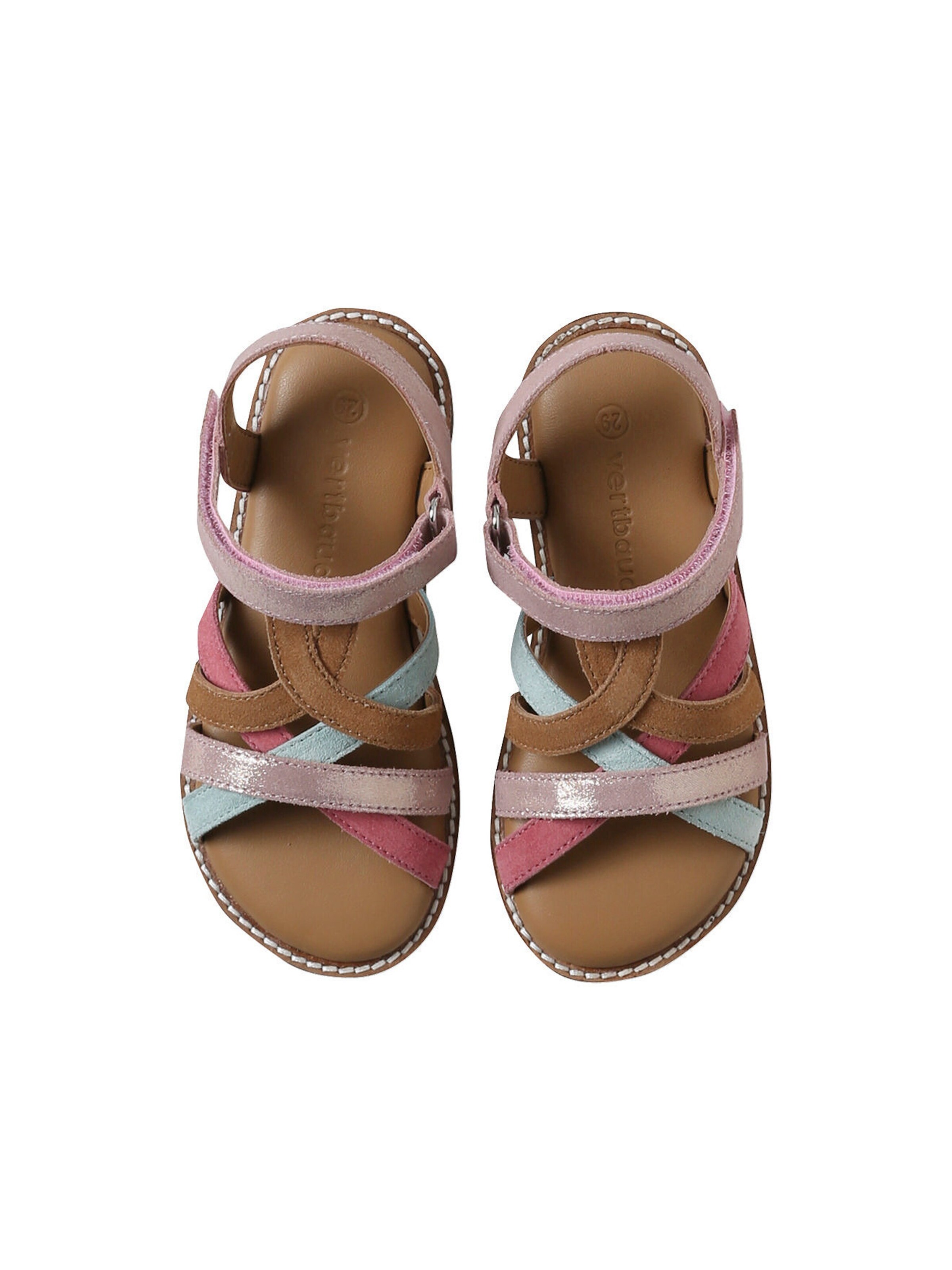 Vertbaudet Kinder Ledersandalen mit Klett und bunten Riemchen mehrfarbig