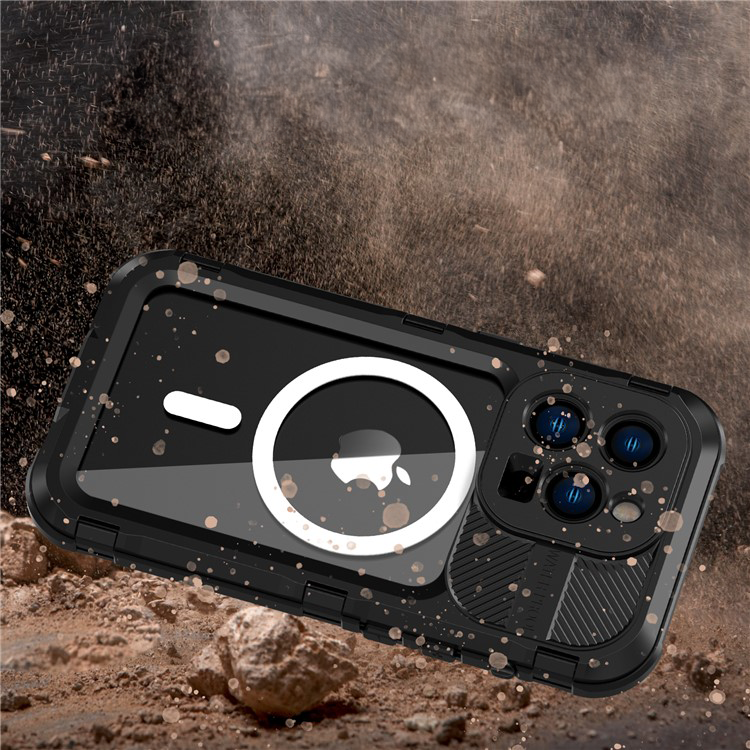 iPhone 14 Pro Wasserfeste MagSafe Alu Outdoor Schutz Hülle (IP68) - Schwarz / Transparent