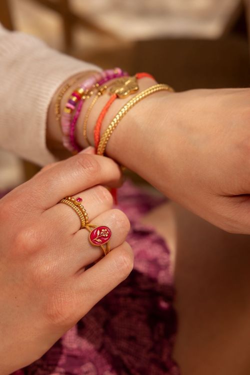 Art roze statement ring met bloem