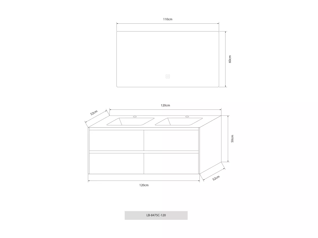 Meuble salle de bain double vasque 120cm bois naturel et effet marbre blanc avec miroir LED LB-8475C-120