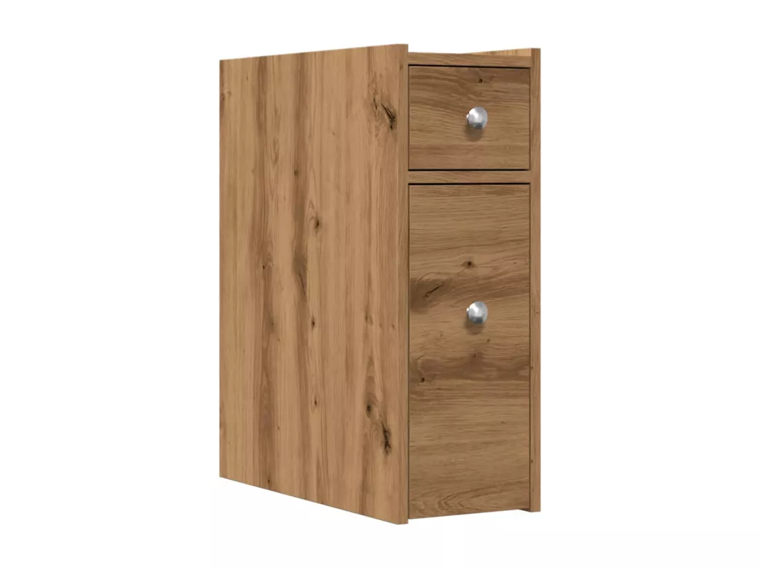 Armoire de salle de bain étroite avec roulettes chêne artisanal