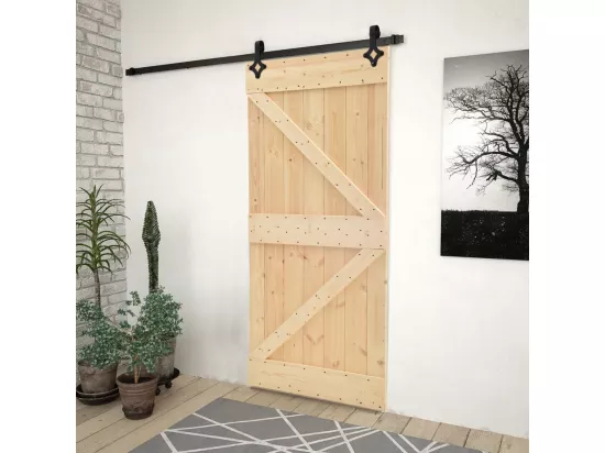 Porte coulissante et kit de quincaillerie 100x210 cm Pin massif