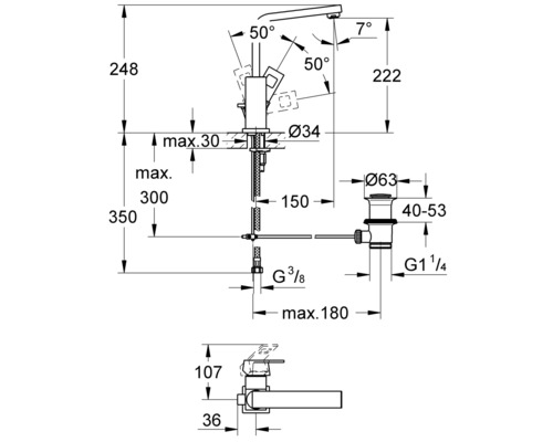 GROHE EUROCUBE wastafelmengkraan, chroom 2313500E