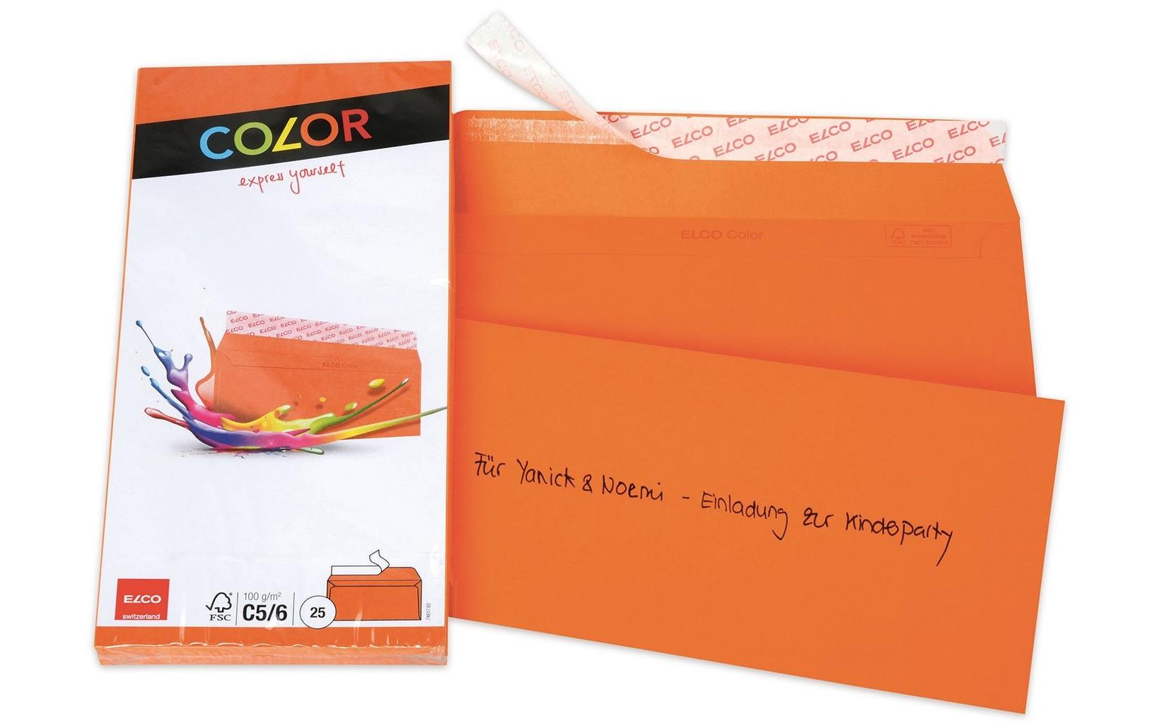Couvert Color C5/6, Keine Fenster, 25 Stück, OrangeFarbige Briefumschläge von Elco