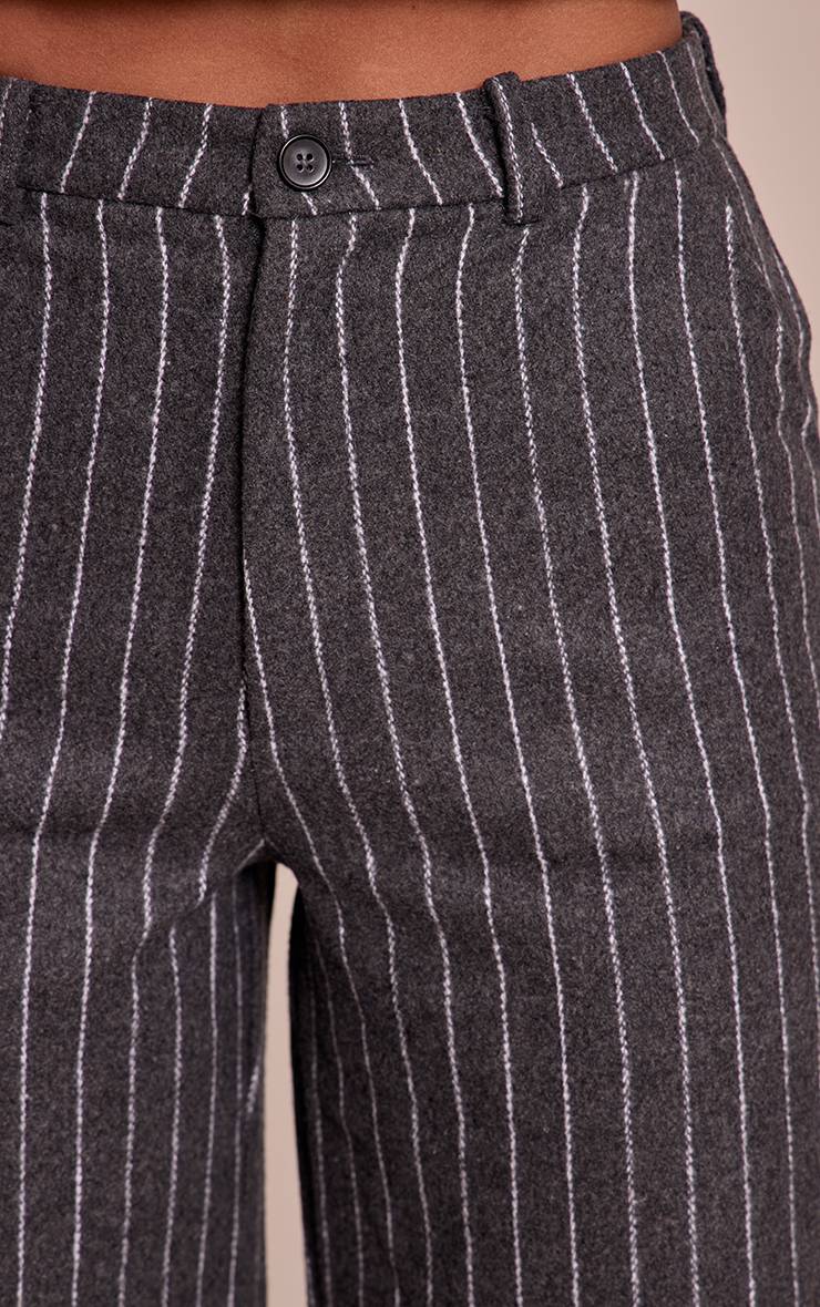 Charcoal Grey Pantalon Large Tissé Ajusté À Fines Rayures
