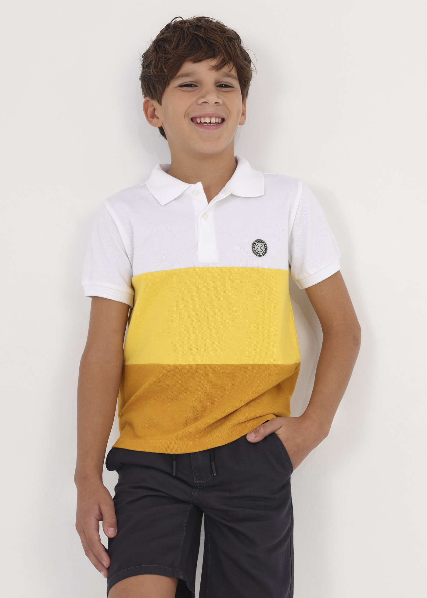 Camisa polo infantil de algodão com estampa