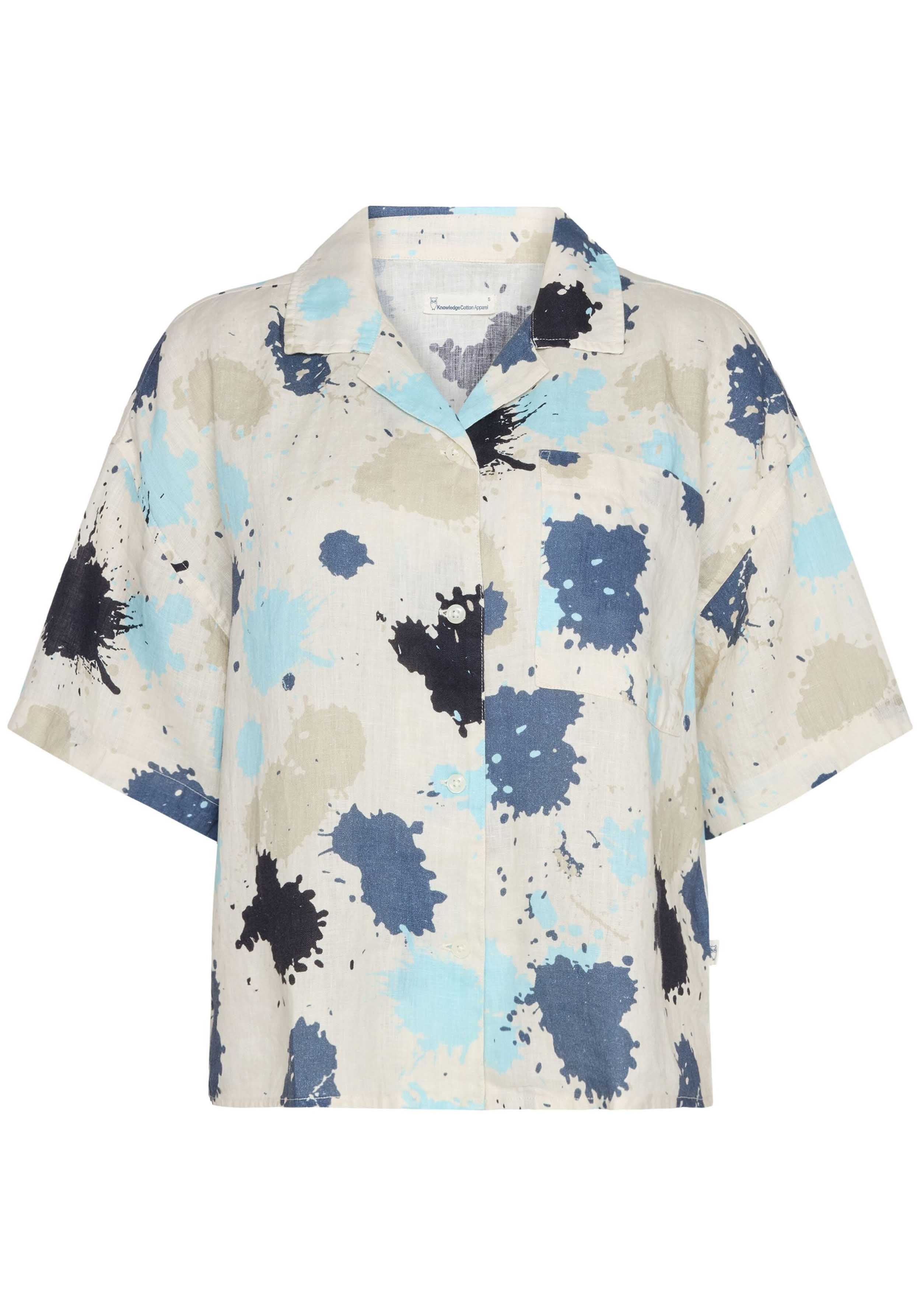 Knowledge Cotton Apparel Leinenbluse Water is Life Blue
