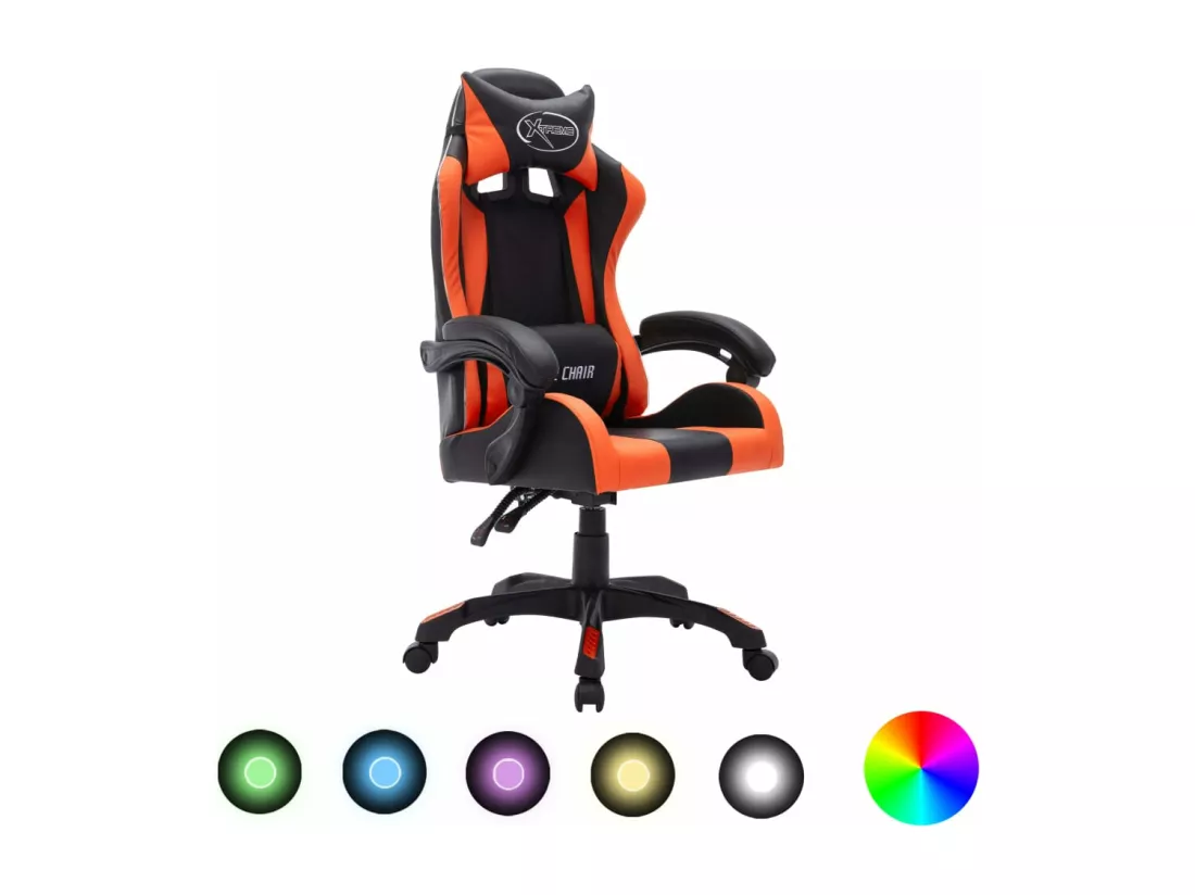 Fauteuil de jeux vidéo avec LED RVB Orange et noir Similicuir