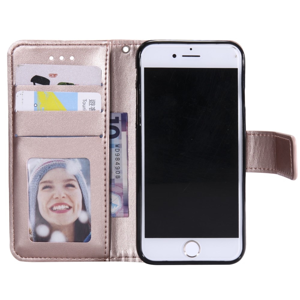 iPhone SE (2022/2020) / 8 / 7 / 6S Leder Tasche Wallet - Mandala Flowers Imprint - Roségold