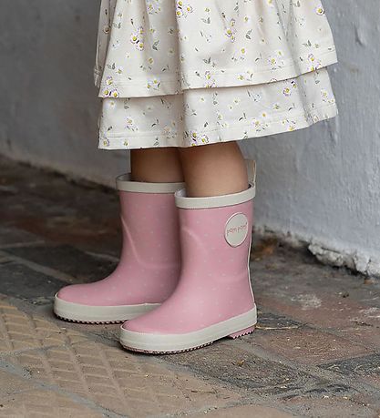 Pom Pom Gummistiefel - Rose mit Dot