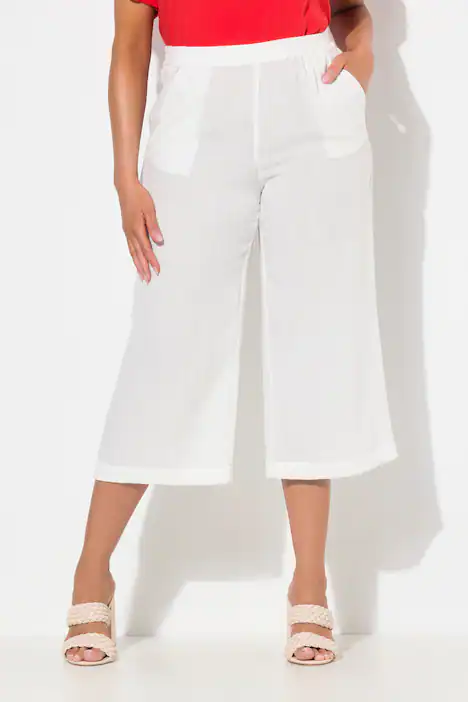 Culotte, wadenlang, weites Bein, Elastikbund, off-white