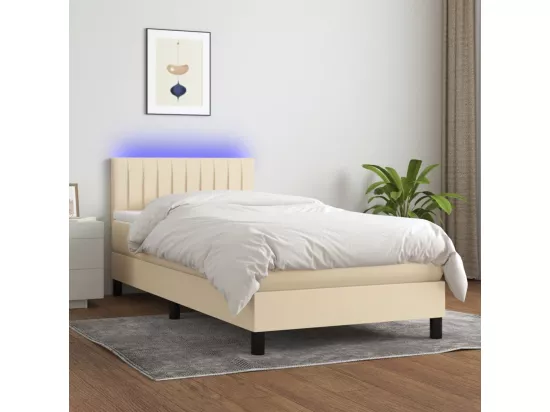 Sommier tapissier avec matelas et LED Crème 90x200 cm Tissu