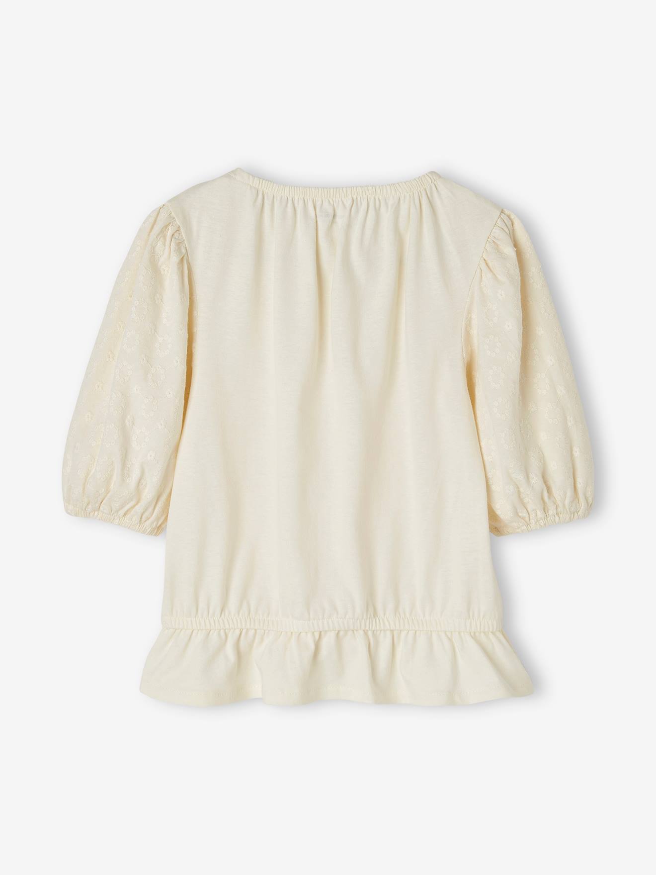 Blusa camiseta com bordado floral, para meninas, cor off-white