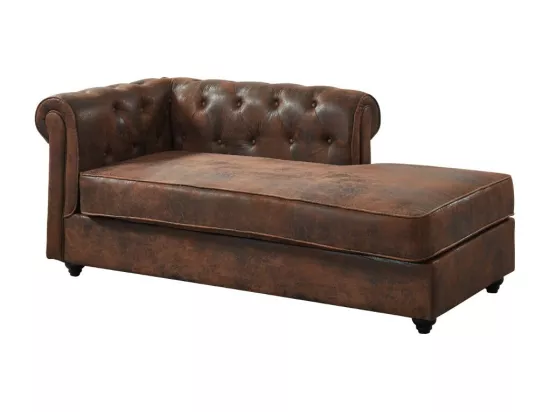 Méridienne droite chesterfield en microfibre aspect cuir vieilli SHIREL