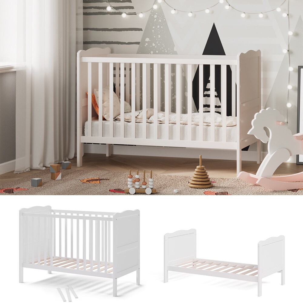 VitaliSpa Gitterbett Babybett Kinderbett Tobi Kombinationsbett umbaubar Weiß