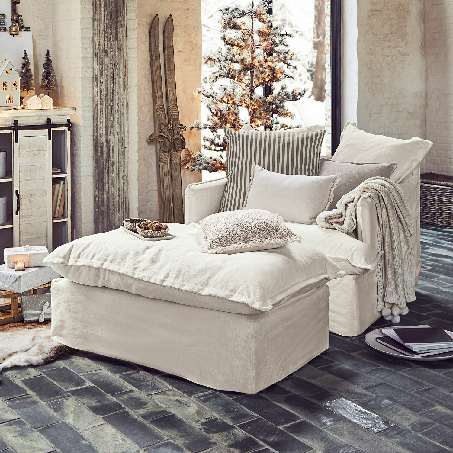 Sessel mit Hocker Avignon creme