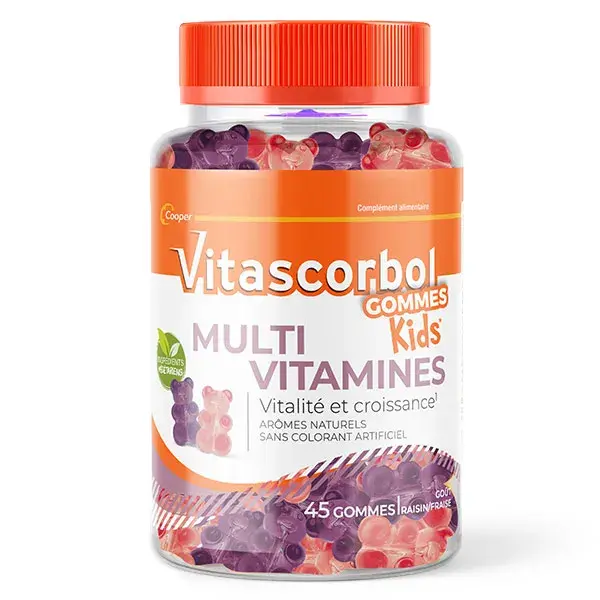 Vitascorbol Multikids Gomas Multivitamínicas para Crianças, Sabores Uva e Morango, 45 Gomas