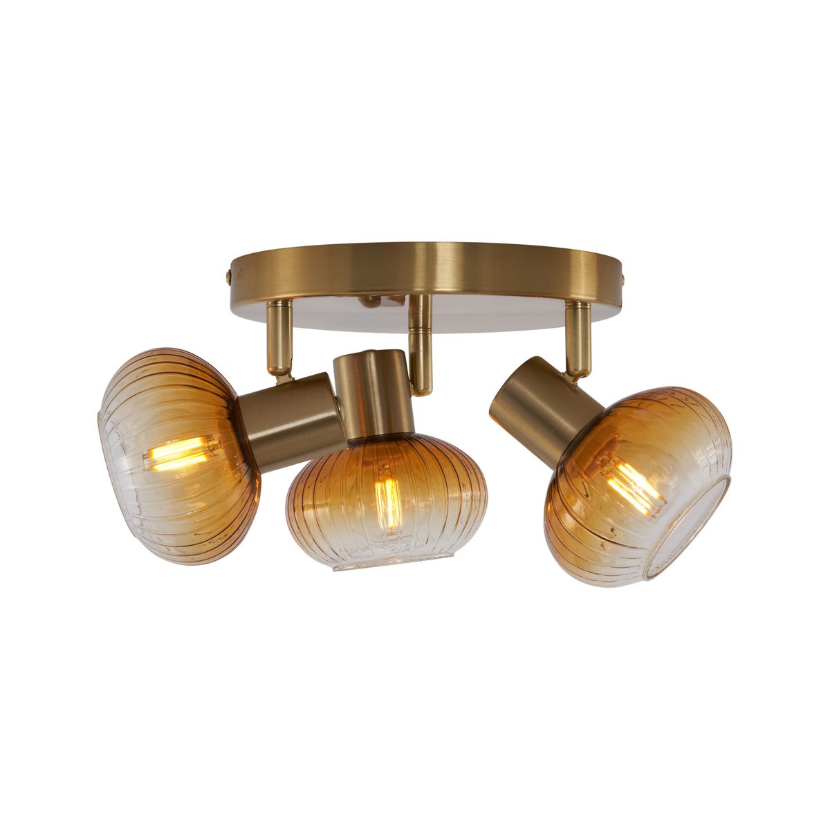 Moderne plafondspot goud met amber glas rond 3-lichts - Teddy