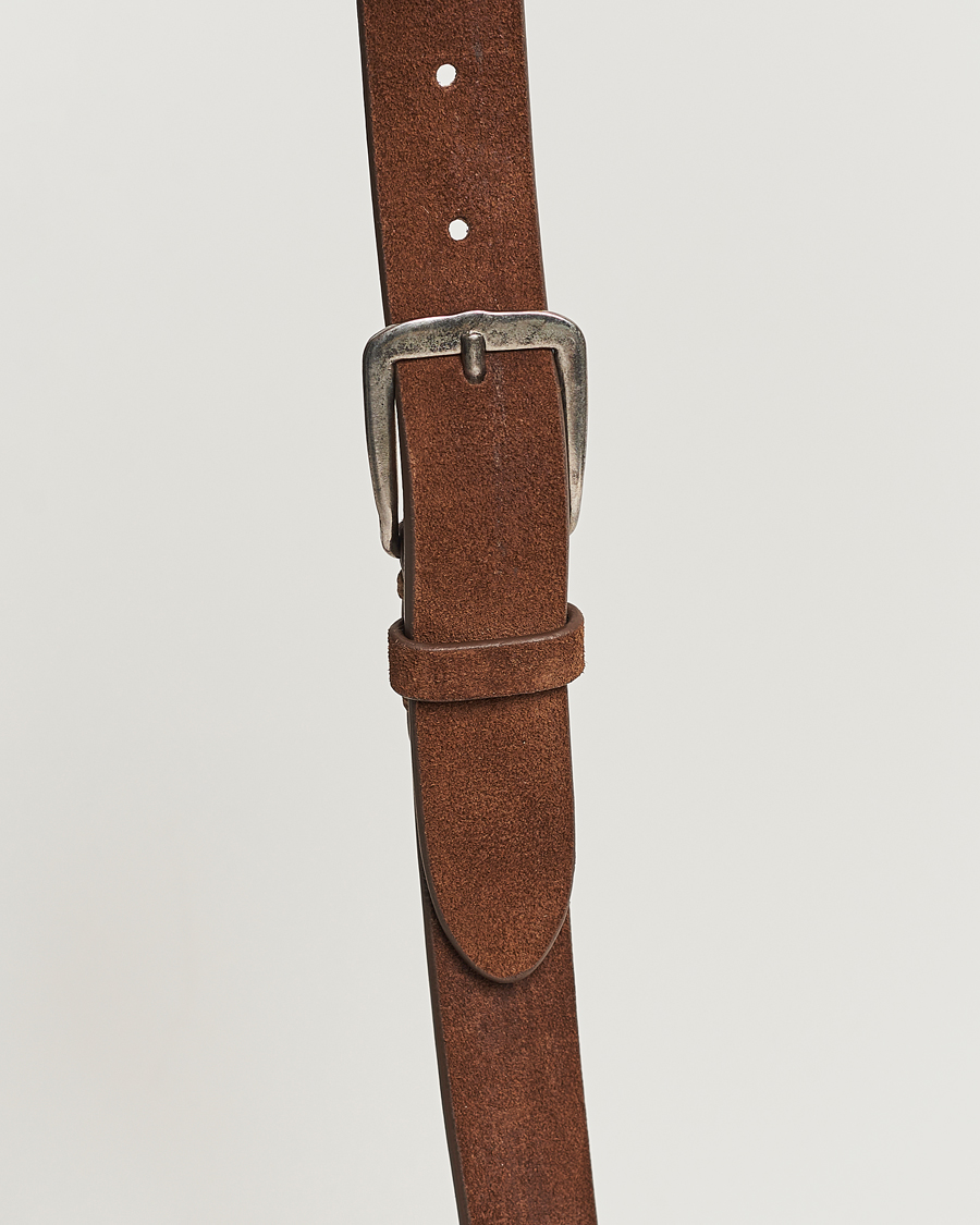 Massimo Alba Narrow Suede Belt Dark Brown