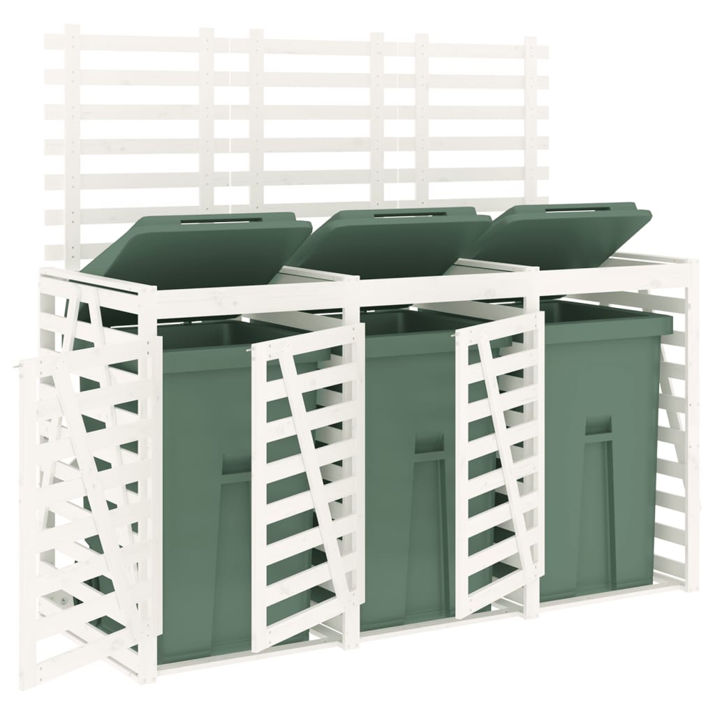 Abri pour poubelle triple sur roulettes blanc bois pin