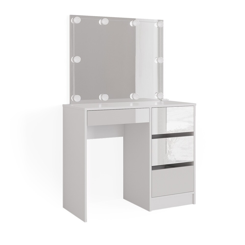 Vicco Schminktisch Frisiertisch Frisierkommode Sherry Weiß Schminkspiegel LED 90x75 cm modern Schlafzimmer Kommode Schublade Ablage Aufbewahrung Kosmetiktisch Make-Up-Tisch Hochglanz