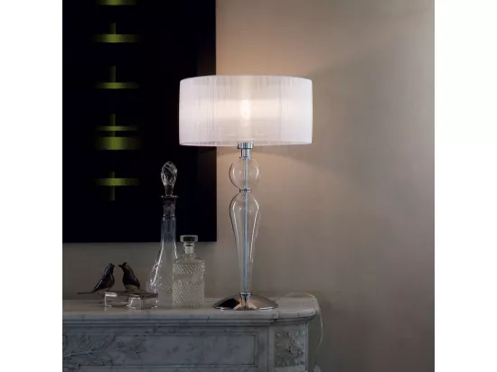 Ideal Lux Duchessa Grande lampe de table à 1 lumière, chrome, blanc, transparent et verre avec abat-jour, E27