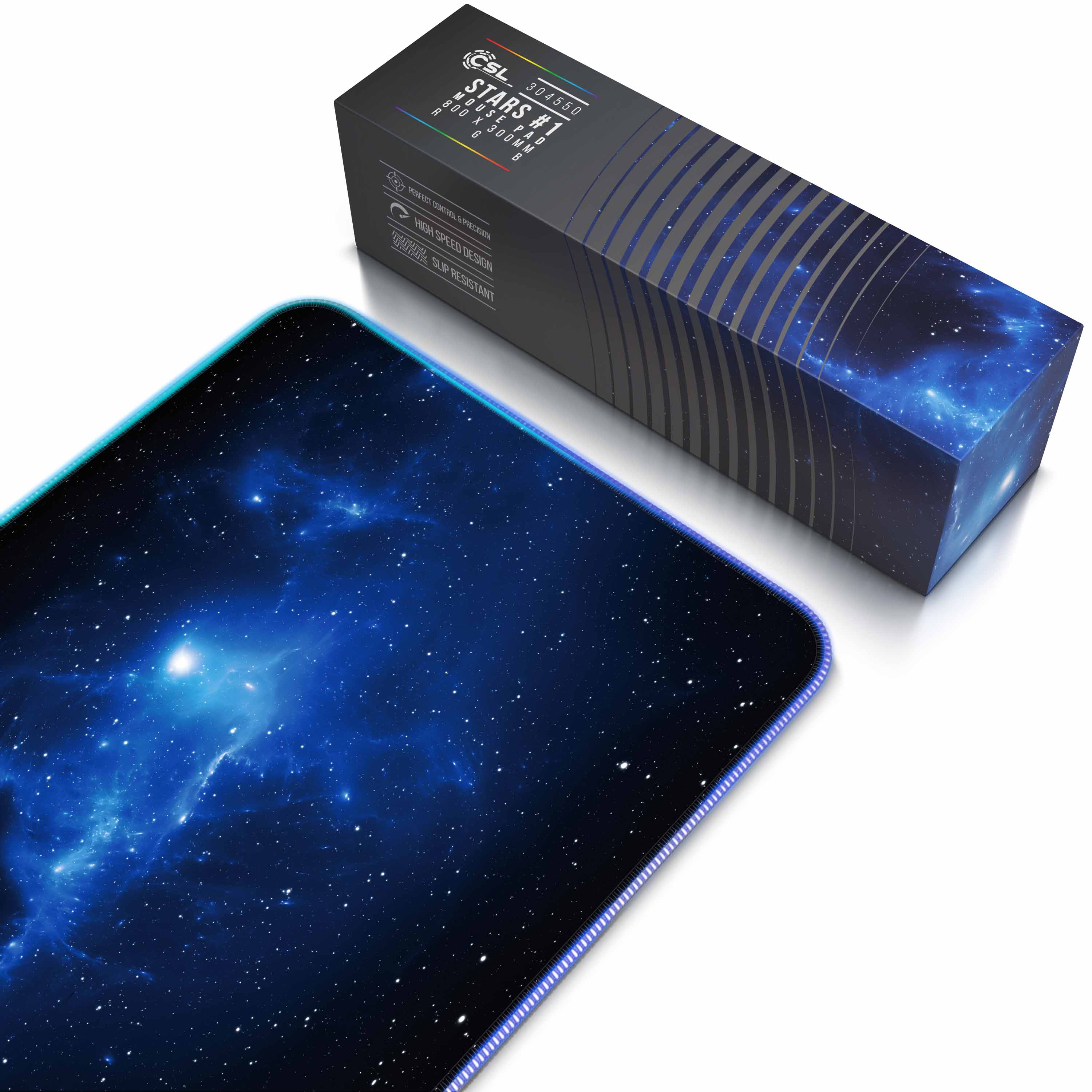 CSL RGB Gaming Mauspad, Gaming Mauspad - 800 x 300 mm XL Mousepad - LED Multi Color, Stars