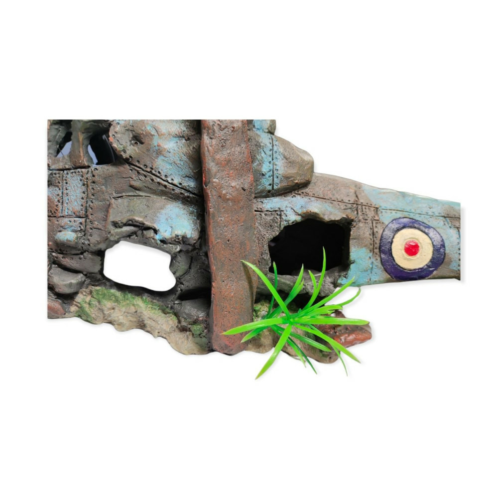 Hélicoptère azur, 38.5 x 13 x 15 cm, décoration aquarium.