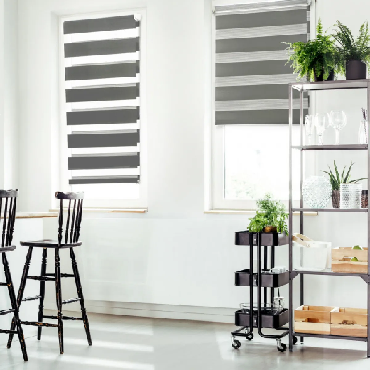 Idmarket Market Lot de 2 stores zébrés jour nuit 55 x 170 cm Gris