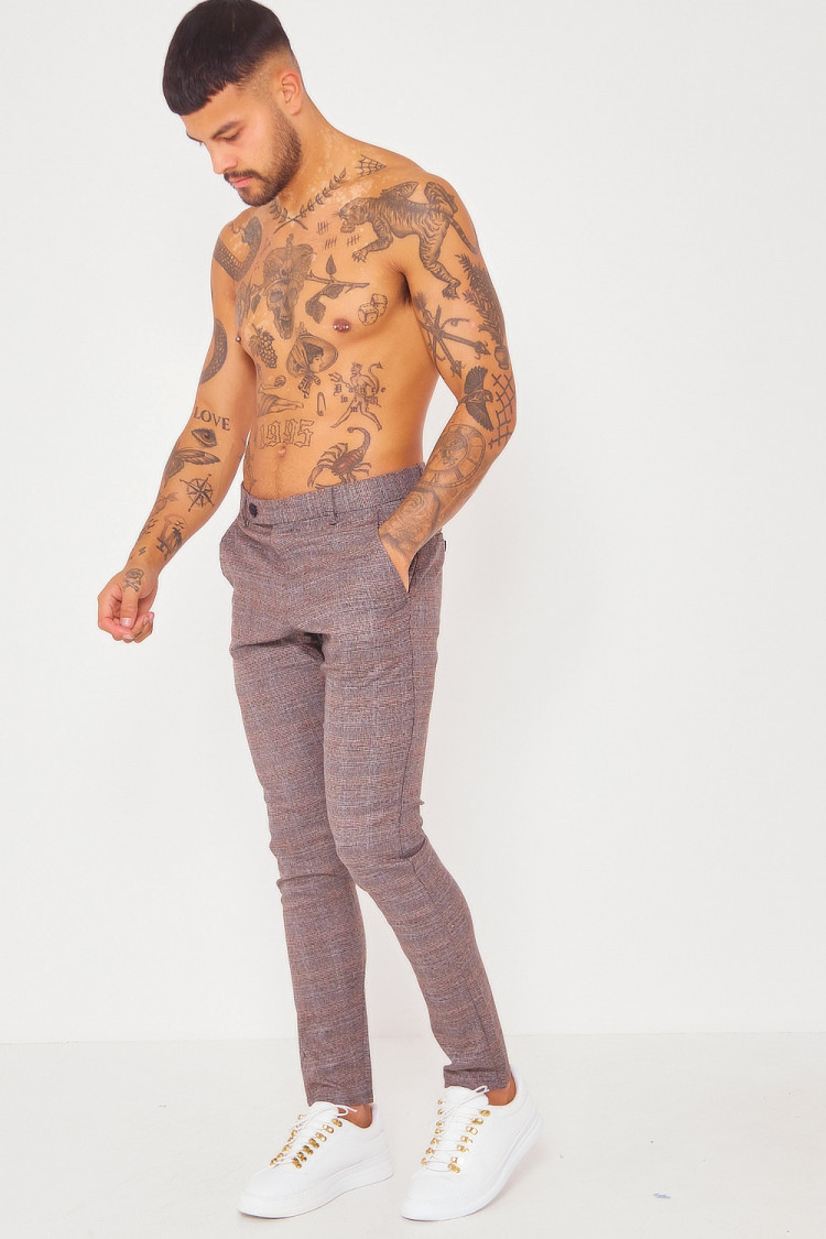 Pantalon chino noir à carreaux tons sur tons